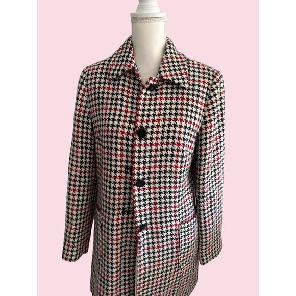 DAVID BROOKS Red Black Houndstooth Coat Jacket Size 6 - Picture 7 of 7